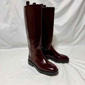ZARA Oxblood Burgundy Riding Boots Quiet Luxury Equestrian Preppy